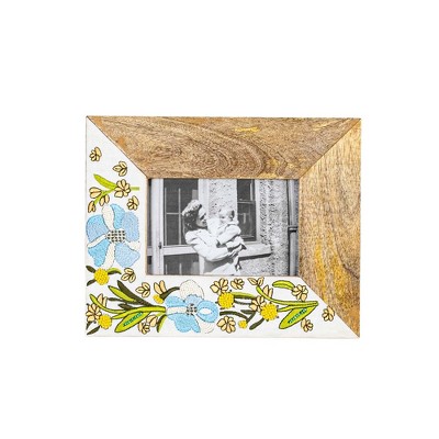 Embroidered Picture Frame Mango Wood, MDF, Cotton, Plastic Beads & Glass by Foreside Home & Garden