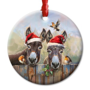 Donkey Christmas Ceramic Ornaments - Holly Peeking Donkeys Farm Animals Ornament for Xmas Tree Decor - Funny Farmhouse Gift for Boys, Girls - 1 of 4