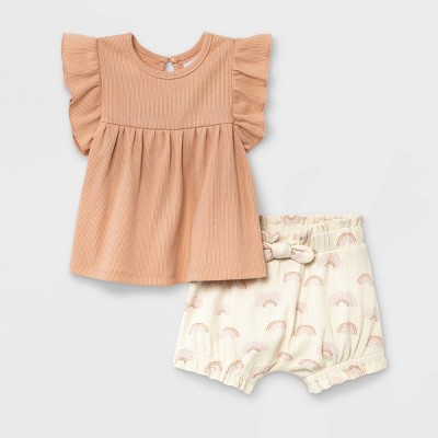 Grayson Mini Baby Girls' 2pc Rainbow Top & Shorts Set - Pink 3-6M