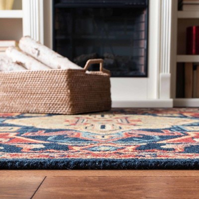Heritage Red and Navy Hand-Tufted Wool Square Rug