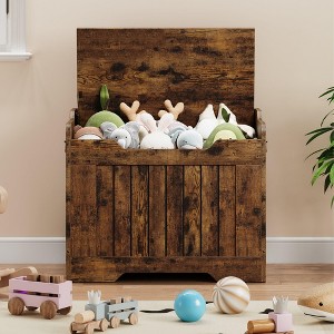 Storage Chest, 30 in /39.4 in/24.8 in/ Toy Chest with Lids, Wood Rattan Toy Box for Boys Girls with Safety Hinge - 1 of 4