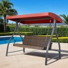 Aoodor 3-Seat Outdoor Rattan Patio Swing with Adjustable Dark Blue Canopy, Built-in Quick-Drying Foam Seat, Rattan Wicker, Rust-Resistant Iron Frame - 2 of 4