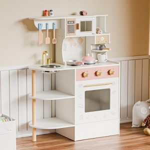 JOYMOR Toddler 3-10 Play Kitchen Toy Set with Sink & Ample Accessories Cream & Gold - 1 of 4
