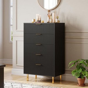 Zstar 5 Drawer Dresser for Bedroom, with Gold Metal Handles - 1 of 4