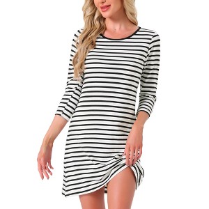 INSPIRE CHIC Women's Sleepwear Cotton Stripe 3/4 Sleeve Round Neck Midi Contrast Color Soft Sleepdress Nightgown - 1 of 4