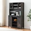 70'' Coffee Bar Cabinet - Farmhouse Wine Bar Cabinet with Storage Shelves 6-Bottle Wine Rack & 12 Stemware Slots Sliding Barn Doors Buffet Cabine - 3 of 4