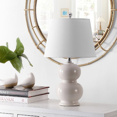 Ivory Ceramic Double Gourd Table Lamp with White Shade