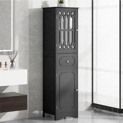 Tall Bathroom Cabinet, Bathroom Storage Cabinets With Drawer And Doors And Adjustable Shelf-Cuddlewood