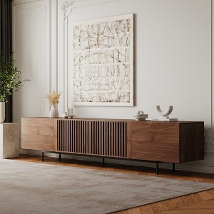 Luck Live Mid-Century Modern TV Stands 94.48"  Consoles,up to100'' Media Centerw/ Cabinets & wood Doors&Metal Frame,Walnut-colored - 1 of 4