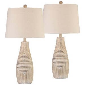 John Timberland Chico 27" Tall Modern Southwest Rustic Table Lamps Set of 2 Brown Light Wood Finish Living Room Bedroom Bedside Oatmeal Shade - 1 of 4