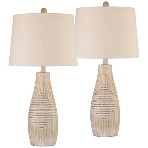 John Timberland Chico Light Wood Modern Southwest Rustic Table Lamps Set of  2