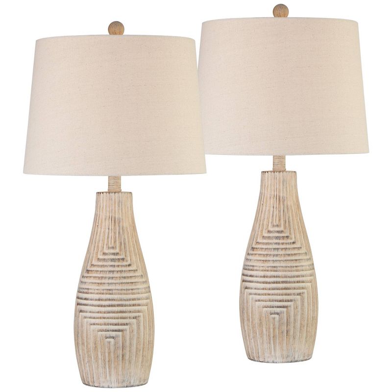 John Timberland Chico 27" Tall Modern Southwest Rustic Table Lamps Set of 2 Brown Light Wood Finish Living Room Bedroom Bedside Oatmeal Shade, 1 of 9