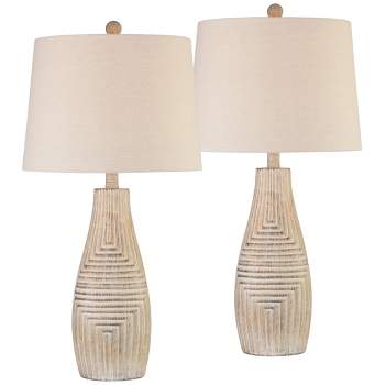 John Timberland Chico 27" Tall Modern Southwest Rustic Table Lamps Set of 2 Brown Light Wood Finish Living Room Bedroom Bedside Oatmeal Shade