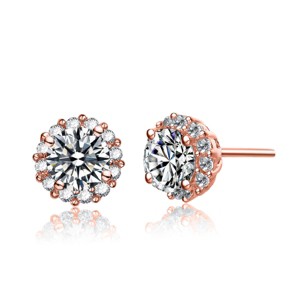 Guili Sterling Silver Round Frame Stud Earrings with Cubic Zirconia – A Classic and Elegant Design That Adds Radiant Sparkle and Timeless Charm - 1 of 3