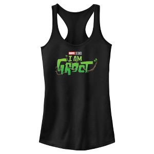 Juniors Womens Marvel: I am Groot Nature Leaf Logo Racerback Tank Top - 1 of 4