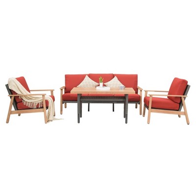 DOMETOUR 4-Piece Outdoor Wicker Patio Furniture Set, All-Weather Aluminum Rattan Sofa with Cushions & 2 Pillows for Porch/Garden (Red)
