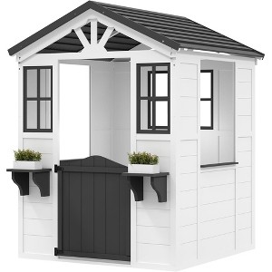 Wooden Kids Playhouse with Play Kitchen, Adventures Cottage for Backyard, Outdoor Toddler Playhouse - 1 of 4