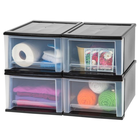 Iris 17 Qt Stacking Drawer Black 4 Pack Target