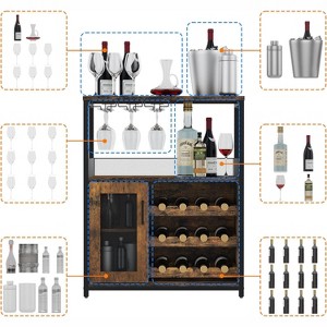 3-Tier Bar Cabinet with Detachable Wine Rack, Adjustable Shelves, Glass Holders, Buffet Sideboard for Dining Room Kitchen Living Room - 1 of 4