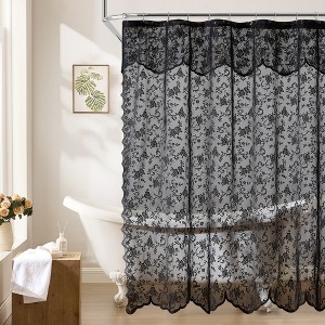 HLC.ME Harper Lace Shower Curtain for Bathroom with Floral Vine Design and Attached Valance – Elegant Victorian Classic Style - 1 of 4