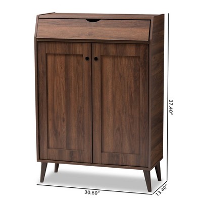 Walnut Brown 2-Door Wood Entryway Shoe Storage Cabinet