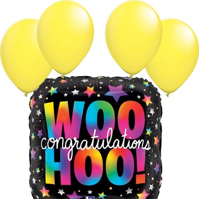 LoonBalloon Graduation Congratulations Woo Hoo Balloon Standard Size Premium Foil Graduation Theme Balloon Set with 4 pcs Latex