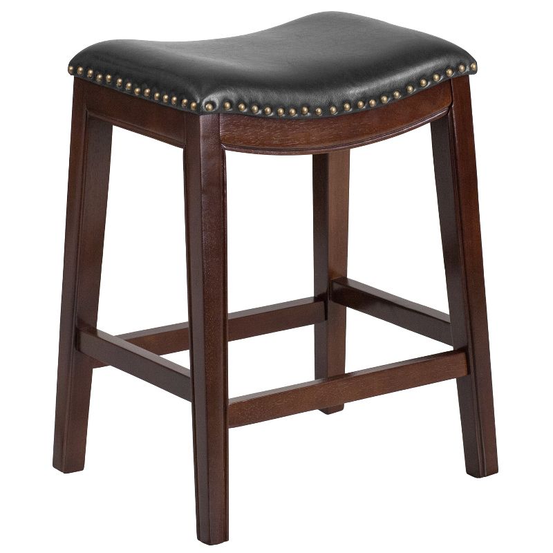 Emma and Oliver 26"H Backless Wood Counter Height Stool with Leather Saddle Seat, 1 of 11