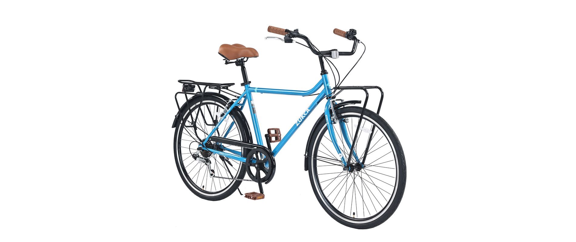Aukfa Vintage Style 7-Speed Bike with Front and Rear Rack, Steel Frame, 26x1.5 Tires, Retro Commute Touring Bike for Women and Men