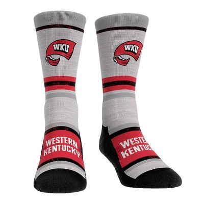 NCAA Western Kentucky Hilltoppers Adult Cool Gray Block Crew Socks - L/XL