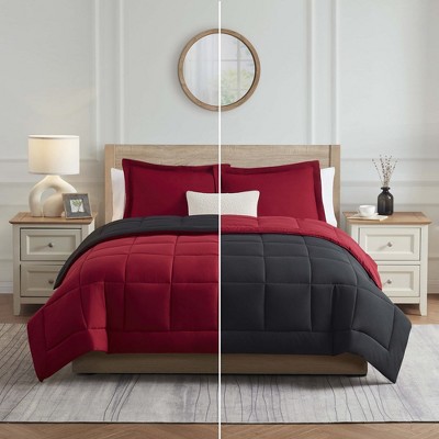 Burgundy and Black Reversible Twin Microfiber Duvet