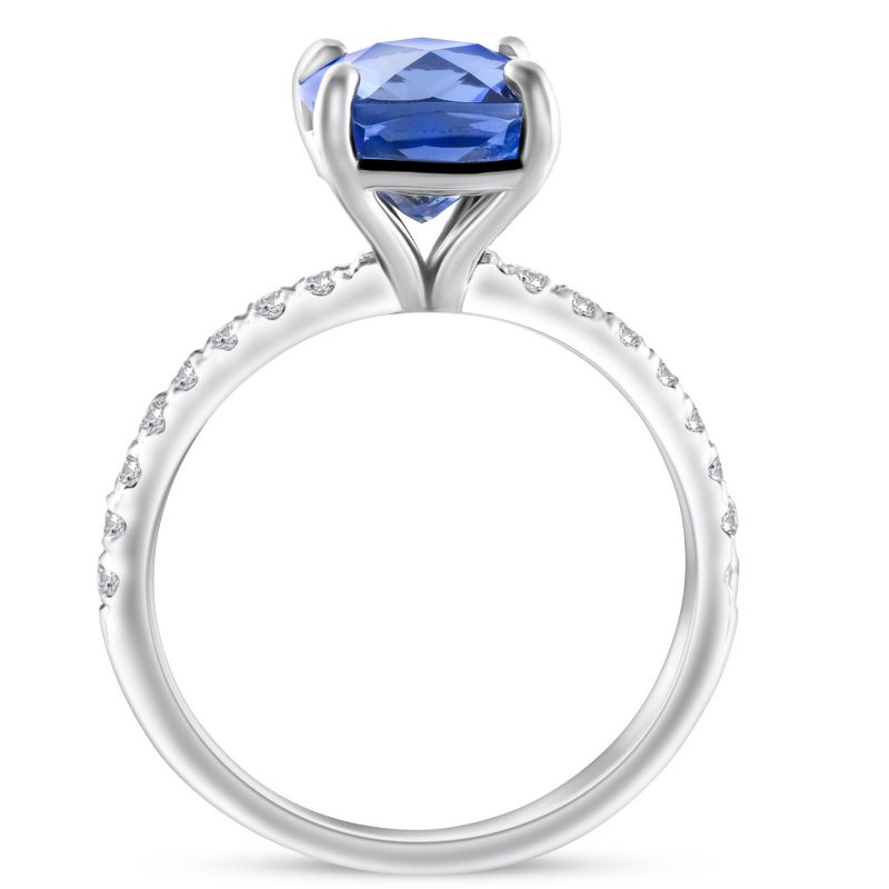 Pompeii3 VS 2 1/3Ct TW Cushion Blue Sapphire & Diamond Ring in 14k White Gold, 3 of 6