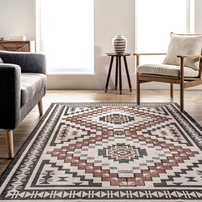 Beige 4' x 6' Reversible Synthetic Medallion Area Rug