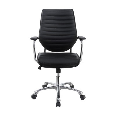 Simple Relax Leatherette and Metal Home Office Chair with Adjustable Height in Black
