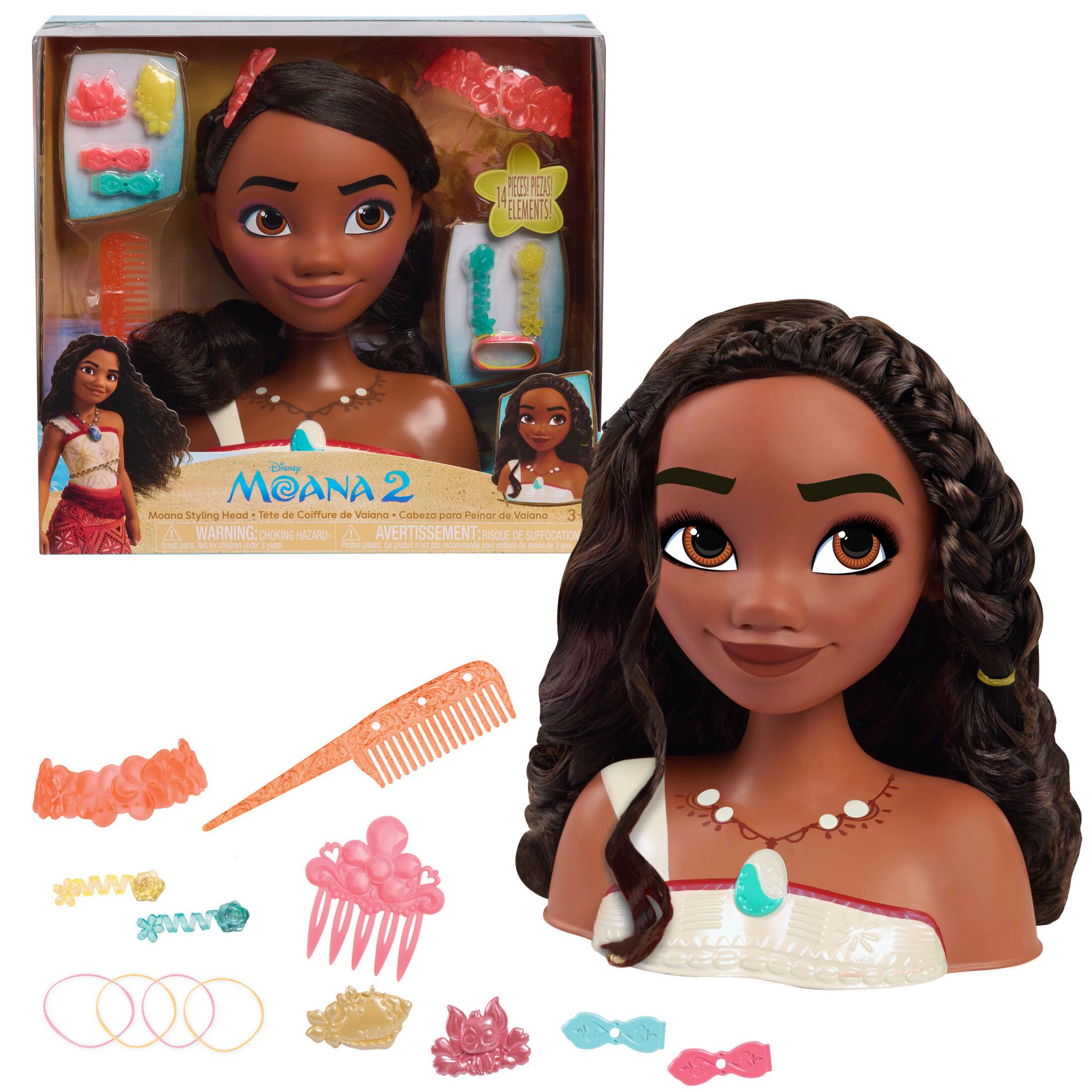 Disney Princess Moana 2 Styling Head 14-pieces Pretend Play