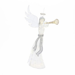 LuxenHome 5Ft Angel Playing Gold Trumpet Outdoor Holiday Decoration with Lights White, Sliver, Gold - 1 of 4