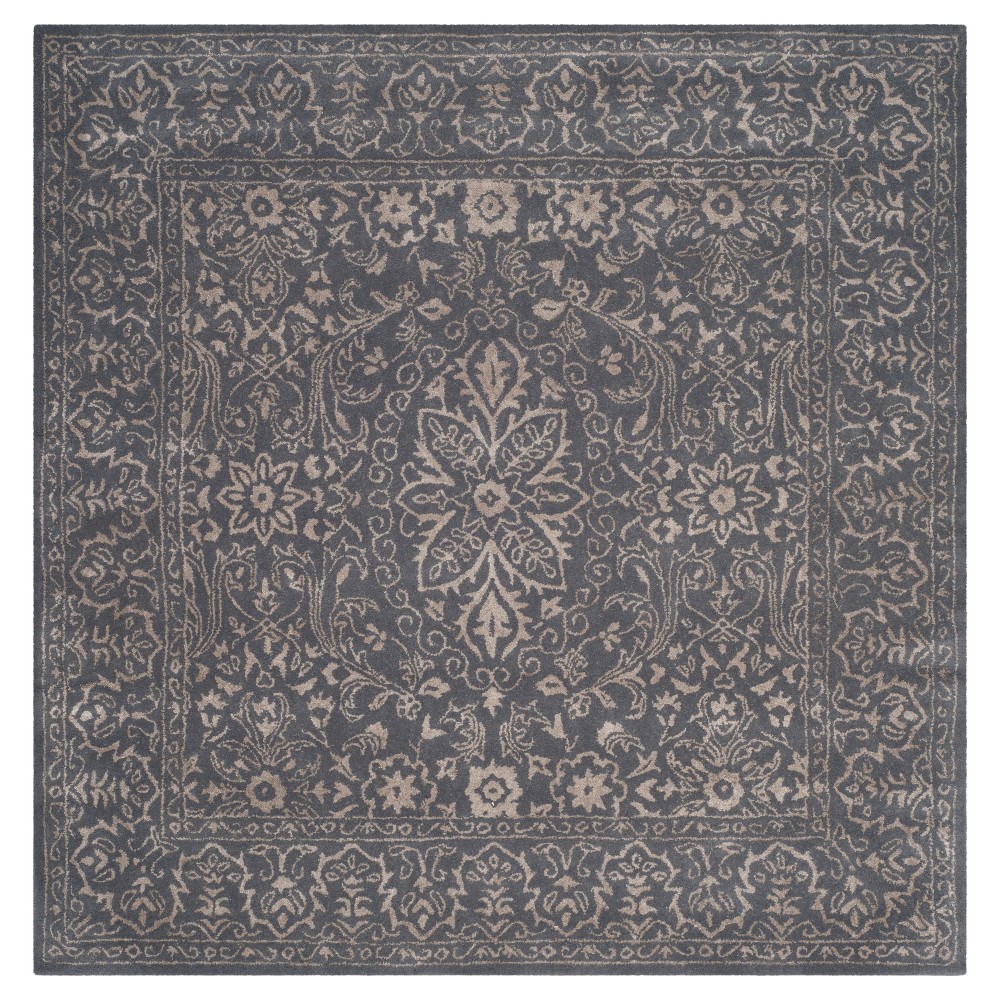 Steel/Blue Botanical Tufted Square Area Rug - (6'x6') - Safavieh