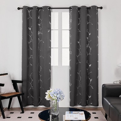 Deconovo Silver Floral Blackout Curtains, 2 Panels, Room Darkening