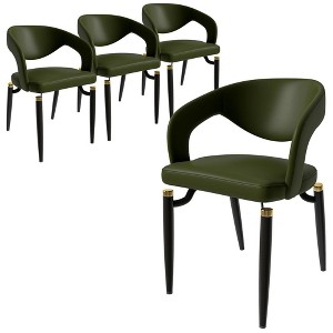LeisureMod Leather Dining Chair Curved Back Iron Legs Contemporary Kitchen Side-Chairs Set of 4 Entice Collection - 1 of 4