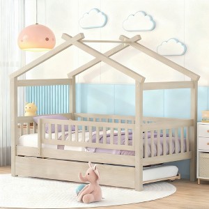 Luxystar Twin Size Kids House Bed with Twin Size Trundle and Pull Out Bed - 1 of 4