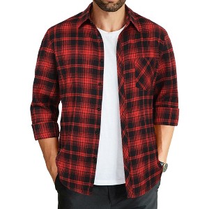 COOFANDY Men' s Flannel Plaid Shirts Long Sleeve Button Down