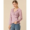 INSPIRE CHIC Women's Floral Print V Neck Tie Waist Ruffle Neck Chiffon Wrap Shirt - 3 of 4