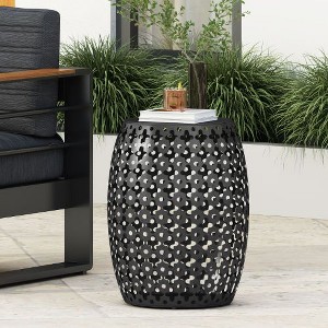 NicBex Modern Barrel-Shaped Outdoor End Table for Patio, Powder-Coated Patio Side Table with Cutout Design, Large Metal End Table - 1 of 4