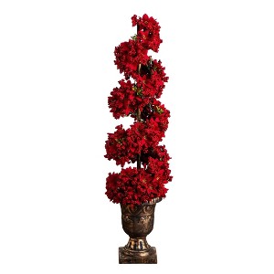 Nearly Natural 3' Pre-Lit Artificial Christmas Poinsettias and Berries Spiral Topiary Tree - 1 of 4