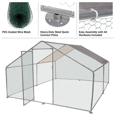 Large Silver Steel and Nylon Chicken Coop with Lockable Door