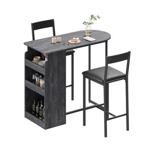 3-Piece Farmhouse Bistro Dining Table Set for 2 with Storage Shelves, Counter-Height Table & 2 PU Leather Chairs, Kitchen Dining Table Set - 1 of 4