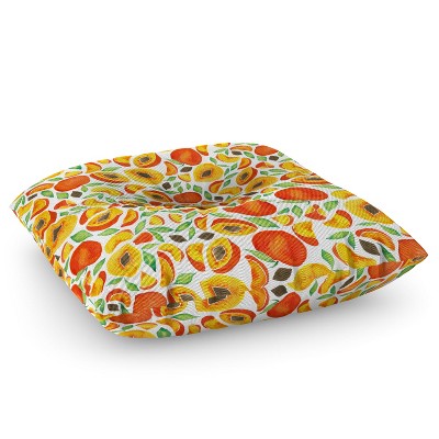 Cat Coquillette Peaches Green Leaves Square Floor Pillow - Deny Desings