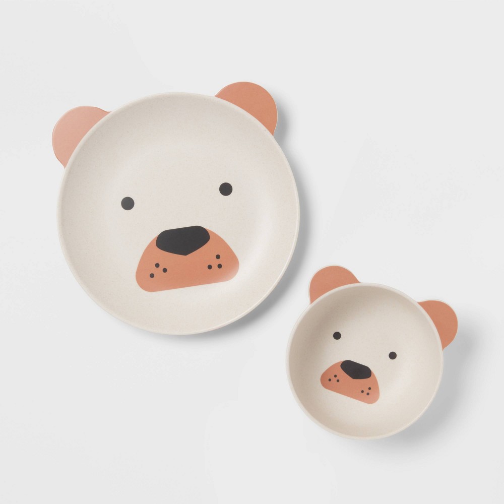 Photos - Glass Kids' 2pc Bamboo and Melamine Bear Dinnerware Set Light Brown - Pillowfort