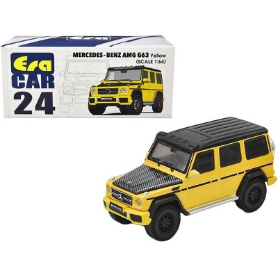 Mercedes Benz AMG G63 Yellow with Black Top and Carbon Hood 1/64 Diecast Model Car by Era Car