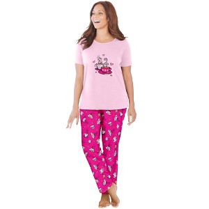 Dreams & Co. Women's Plus Size Graphic Tee PJ Set - 1 of 4