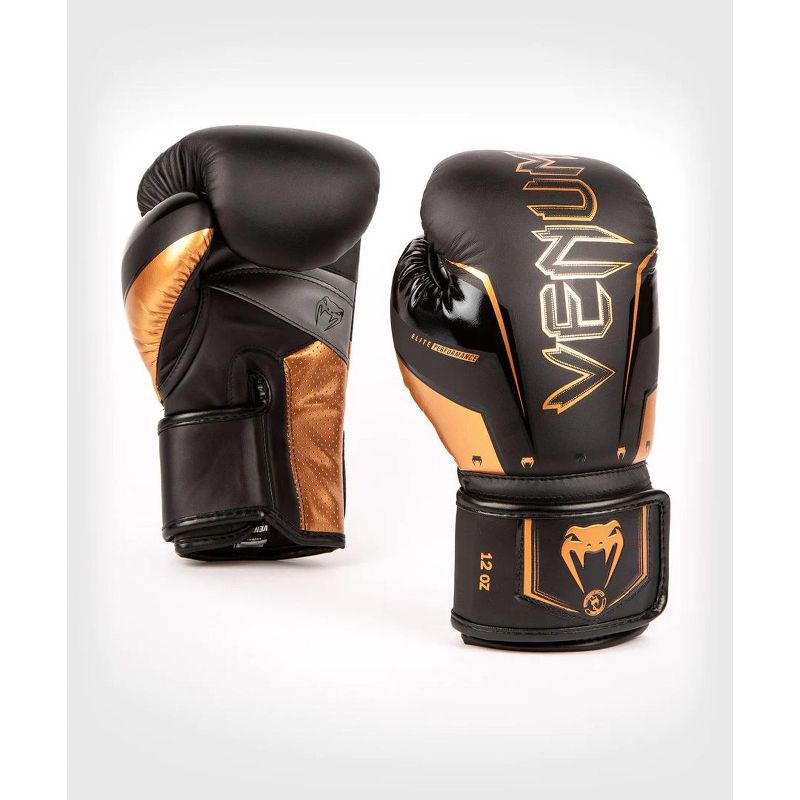 Venum Elite Evo Hook and Loop Boxing Gloves - Black/Bronze, 2 of 3